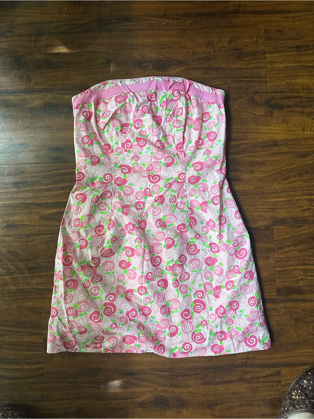 Lily Pulitzer 0 vintage cotton Strapless Pink Swirl snail Print Dress